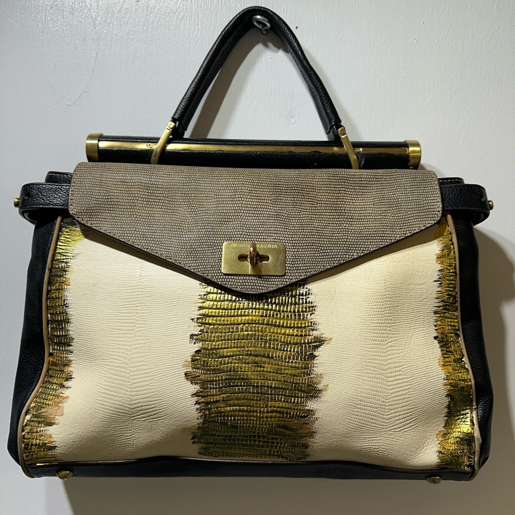 Bcbg Maxazria Cream & Gold And Black Structured Top-Handle Women's Bag